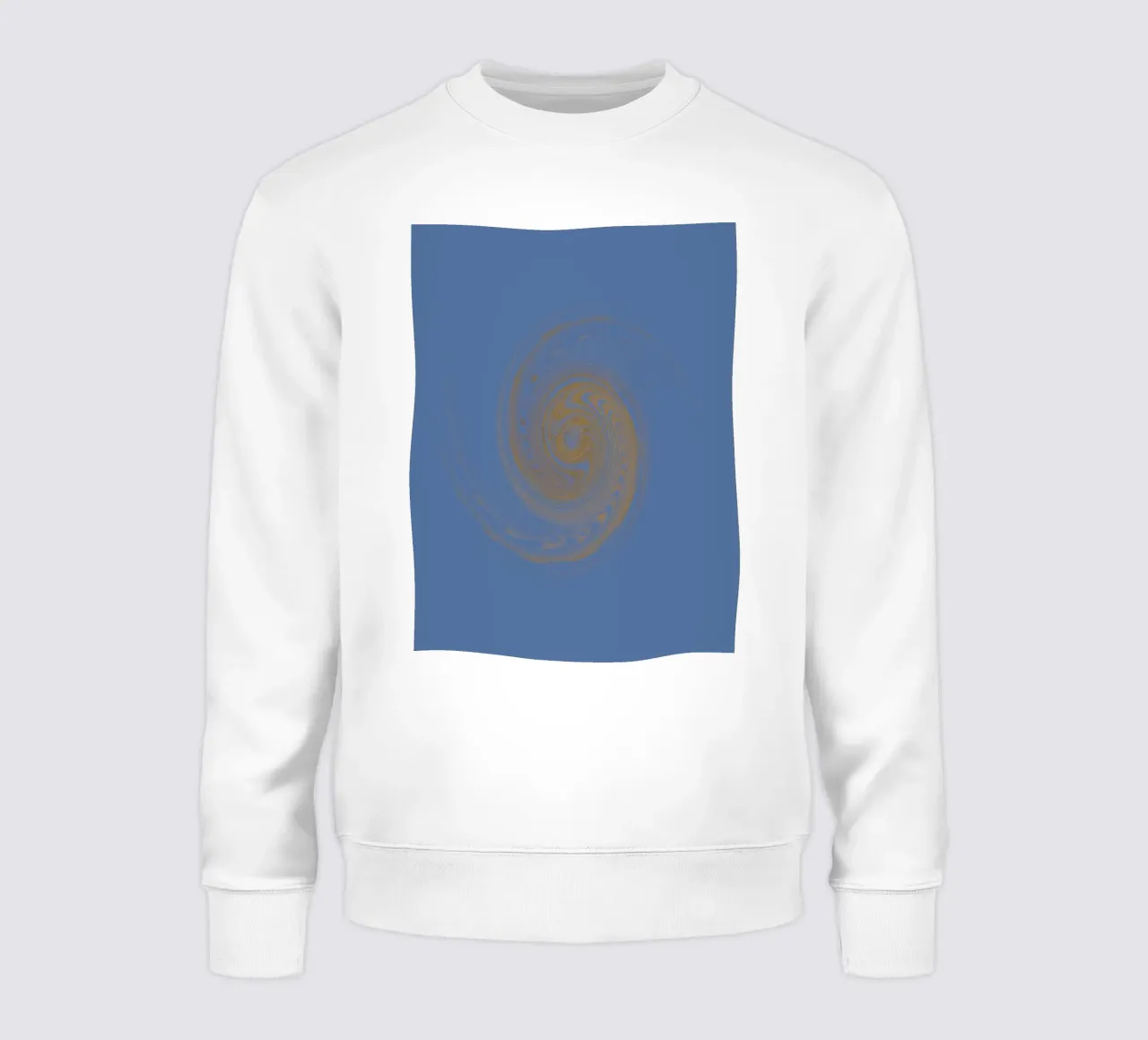 Abstract dynamic circular pattern in yellow and blue sweatshirt by Something for you