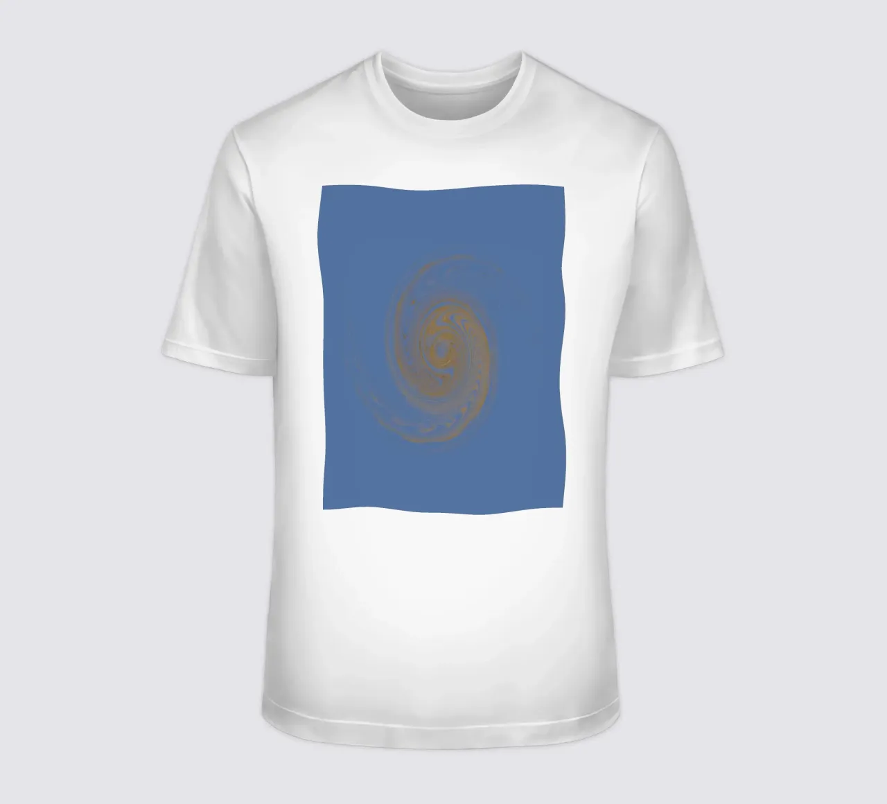 Abstract dynamic circular pattern in yellow and blue t-shirt by Something for you