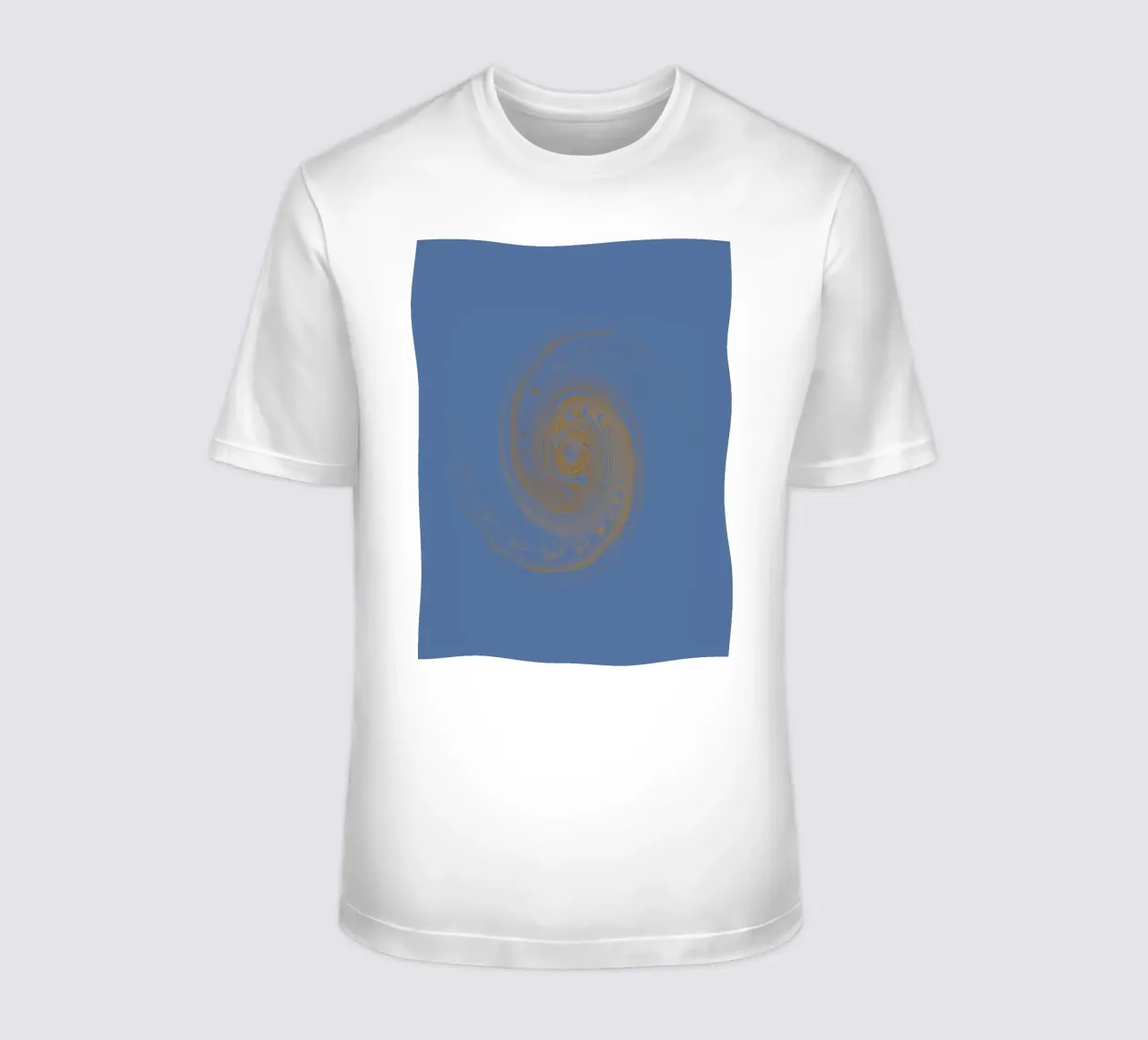 Abstract dynamic circular pattern in yellow and blue t-shirt by Something for you