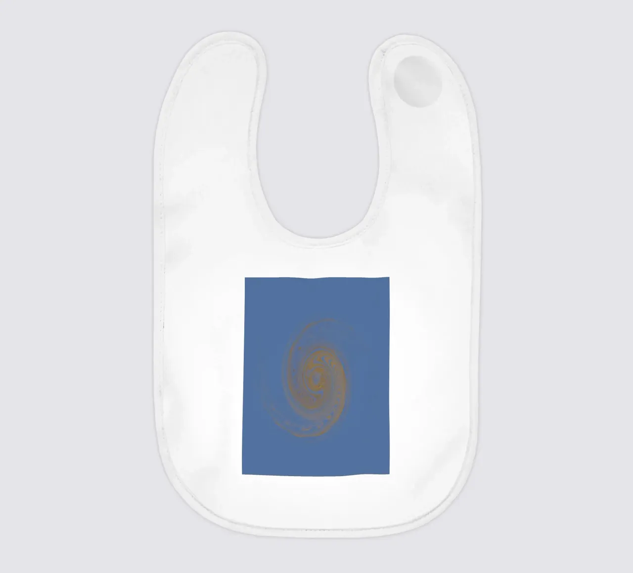 Abstract dynamic circular pattern in yellow and blue baby bib by Something for you
