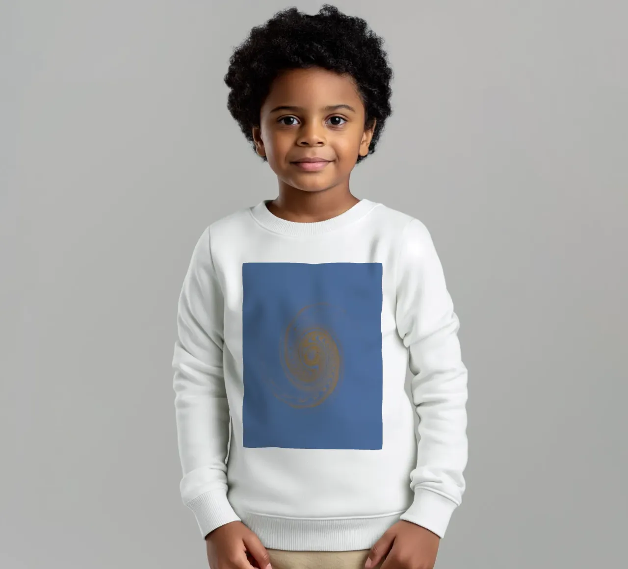 Motif circulaire abstrait et dynamique en jaune et bleu sweat enfant de Something for you
