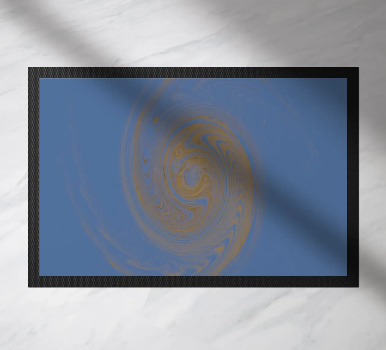 Abstract dynamic circular pattern in yellow and blue doormat by Something for you