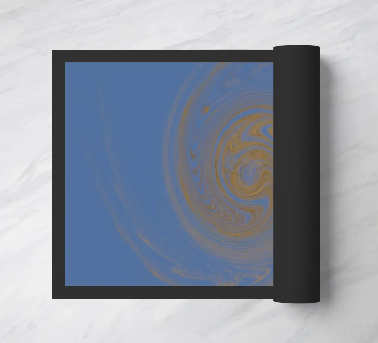Abstract dynamic circular pattern in yellow and blue doormat by Something for you