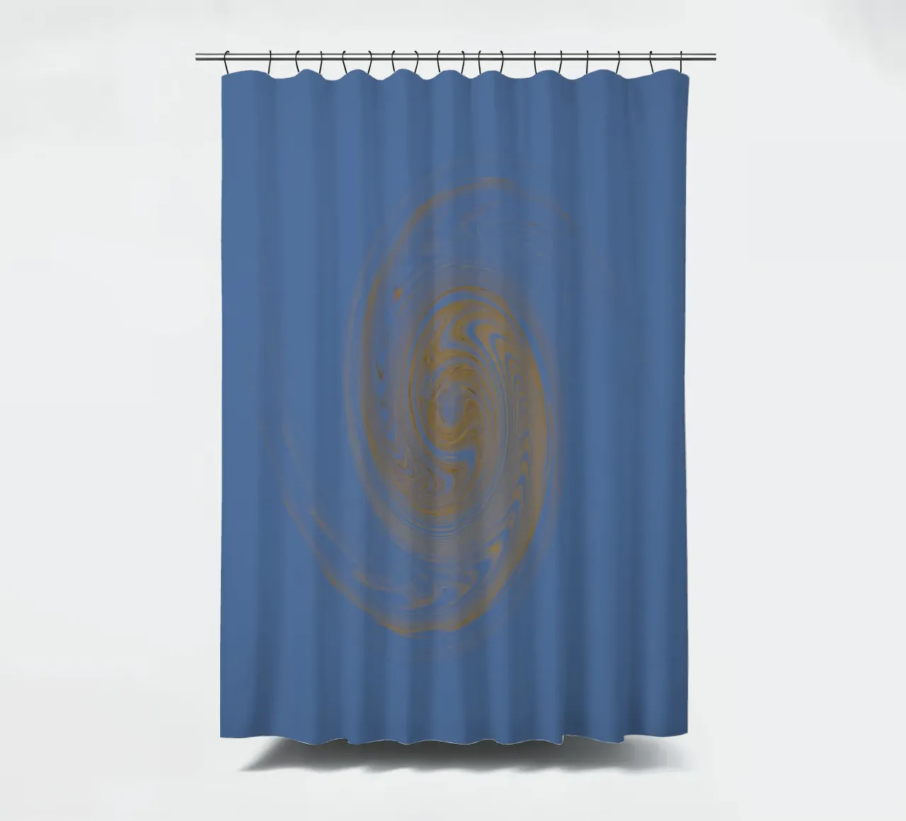 Abstract dynamic circular pattern in yellow and blue shower curtain by Something for you