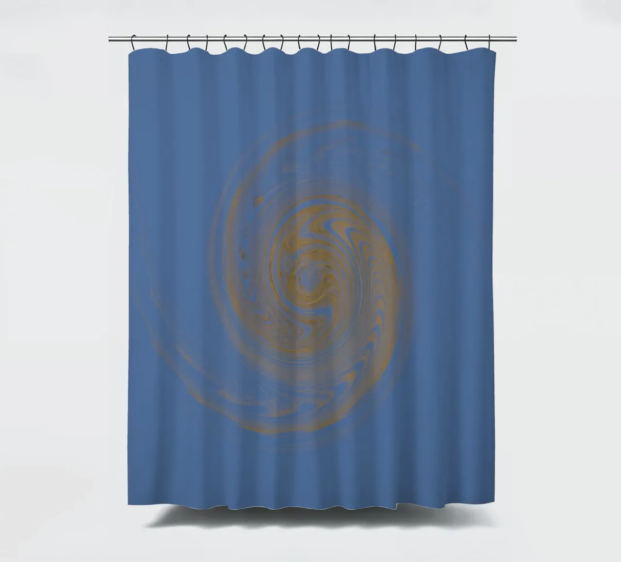 Abstract dynamic circular pattern in yellow and blue shower curtain by Something for you