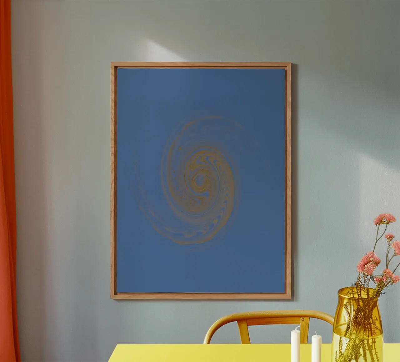 Abstract dynamic circular pattern in yellow and blue alu-dibond by Something for you