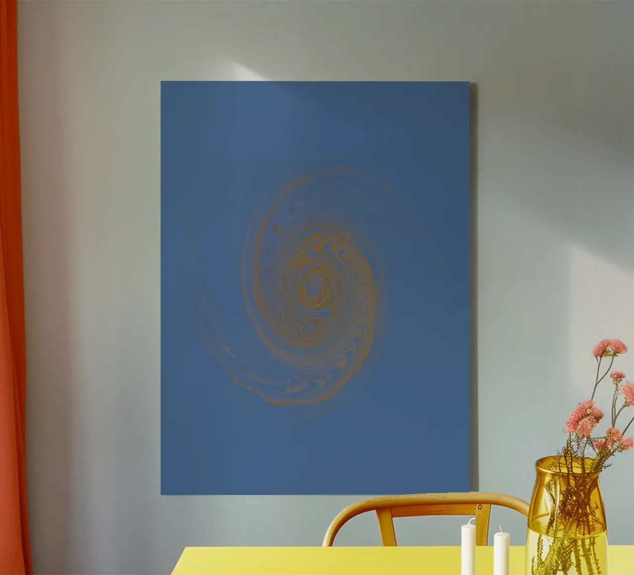 Abstract dynamic circular pattern in yellow and blue canvas by Something for you