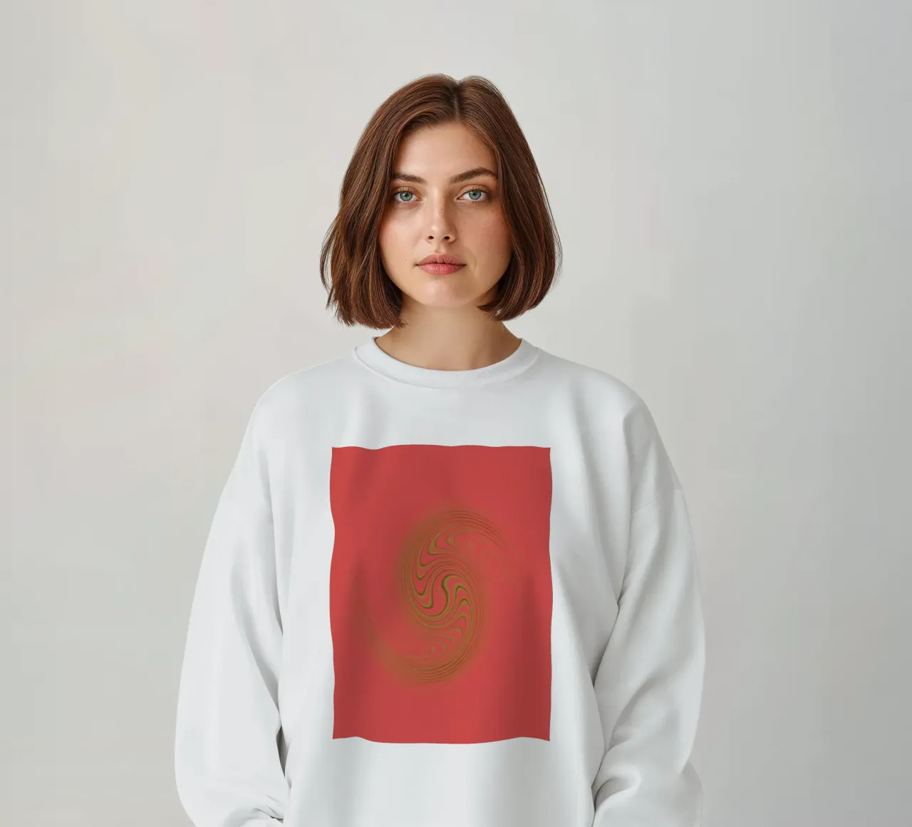 Abstract dynamic circular pattern in pink and yellow sweatshirt by Something for you