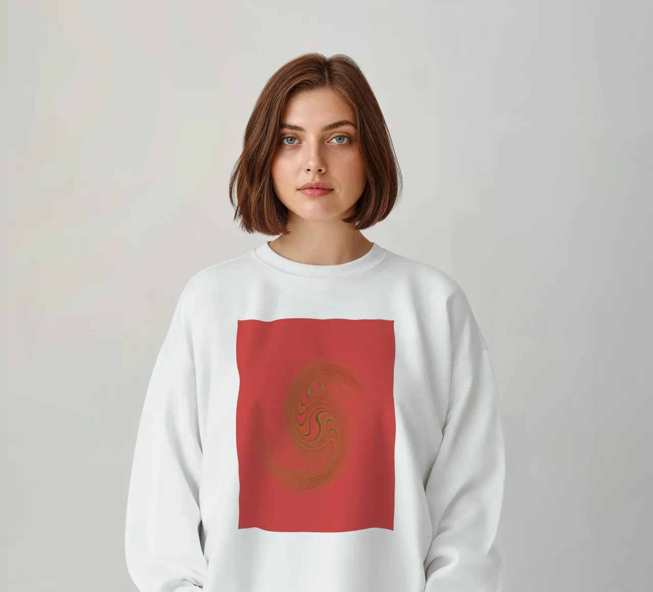 Abstract dynamic circular pattern in pink and yellow sweatshirt by Something for you