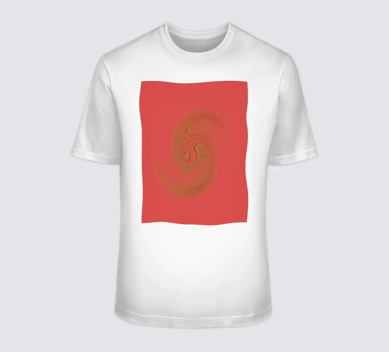 Abstract dynamic circular pattern in pink and yellow t-shirt by Something for you