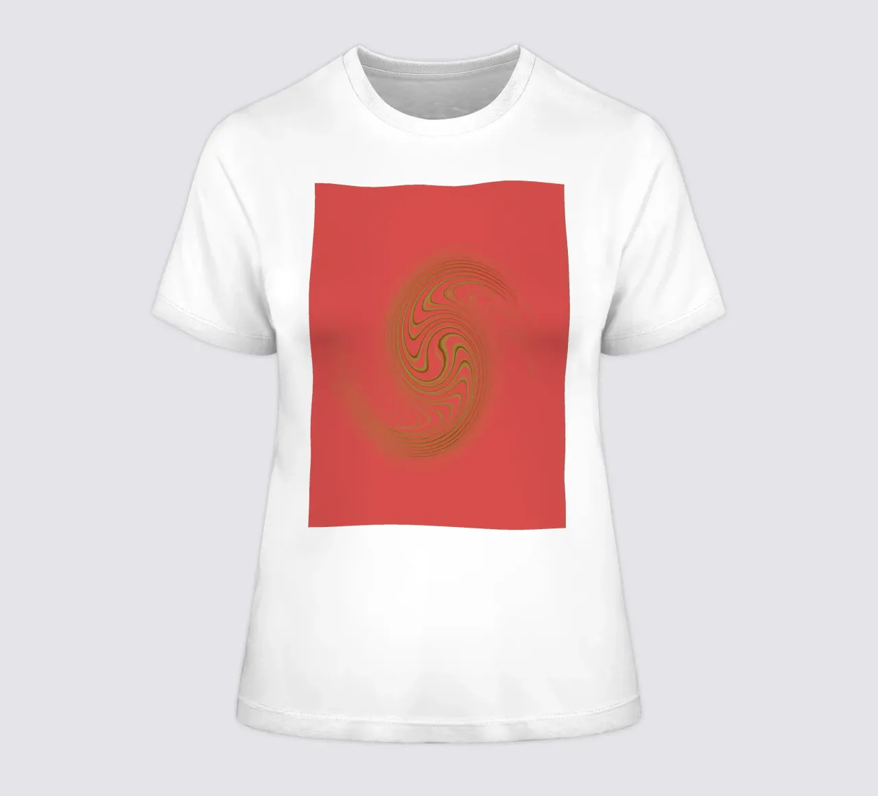 Abstract dynamic circular pattern in pink and yellow women's fitted t-shirt by Something for you
