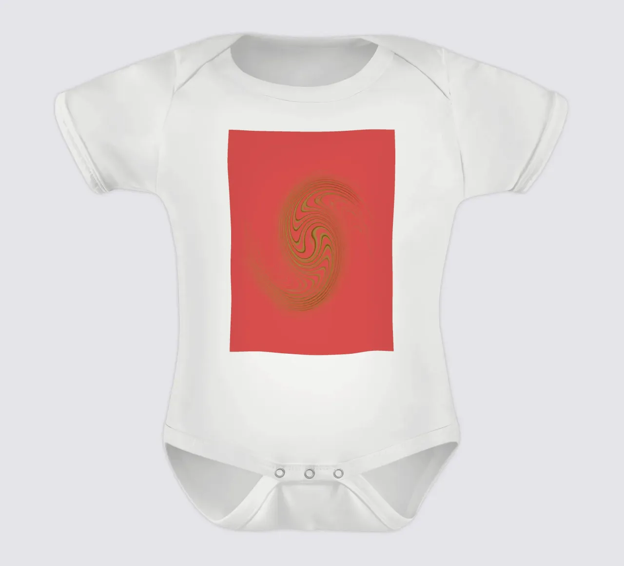 Abstract dynamic circular pattern in pink and yellow short-sleeve baby romper by Something for you
