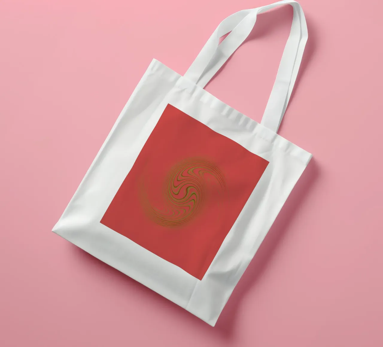 Abstract dynamic circular pattern in pink and yellow tote bag by Something for you