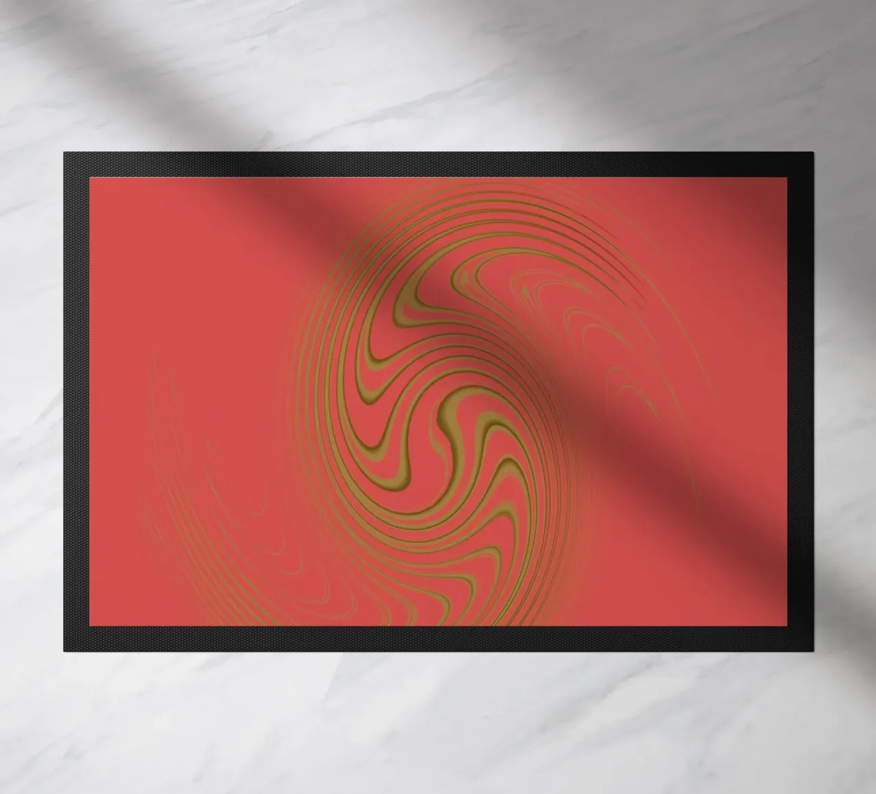 Abstract dynamic circular pattern in pink and yellow doormat by Something for you
