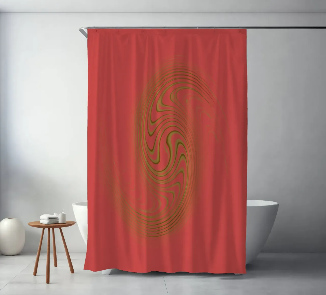 Abstract dynamic circular pattern in pink and yellow shower curtain by Something for you