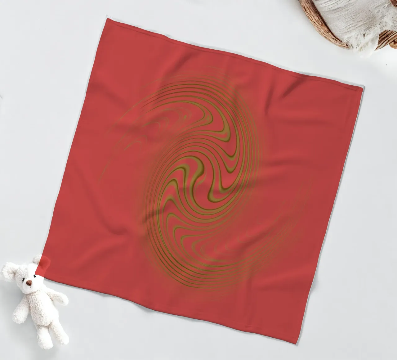 Abstract dynamic circular pattern in pink and yellow fleece blanket by Something for you