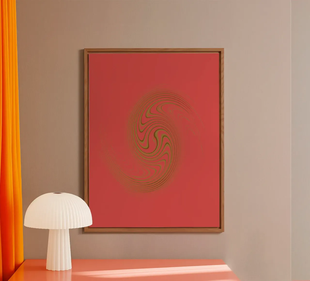 Abstract dynamic circular pattern in pink and yellow alu-dibond by Something for you