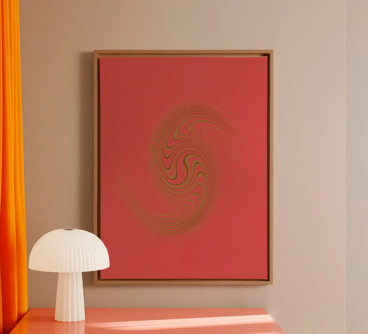 Abstract dynamic circular pattern in pink and yellow canvas by Something for you