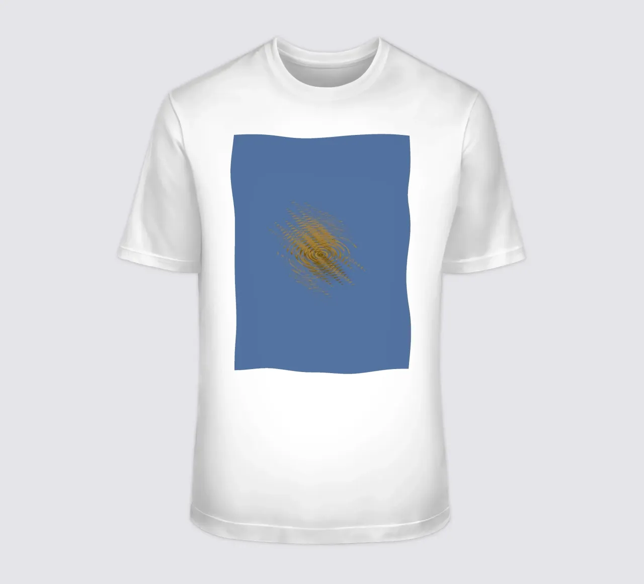 Abstract dynamic pattern in yellow and blue t-shirt by Something for you