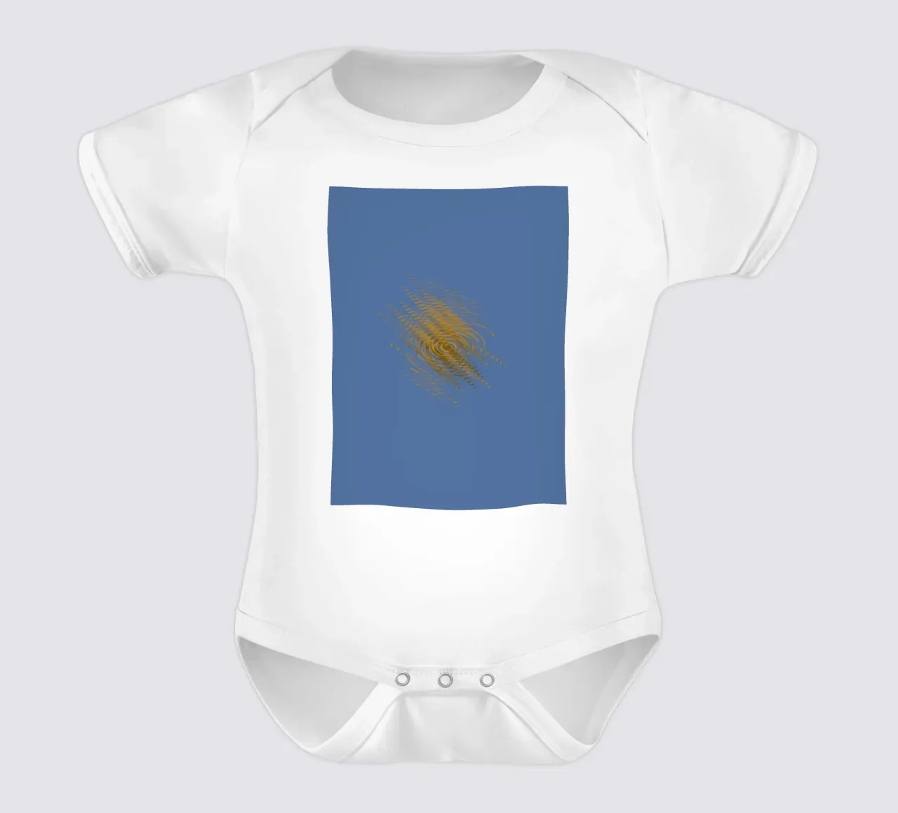 Abstract dynamic pattern in yellow and blue short-sleeve baby romper by Something for you