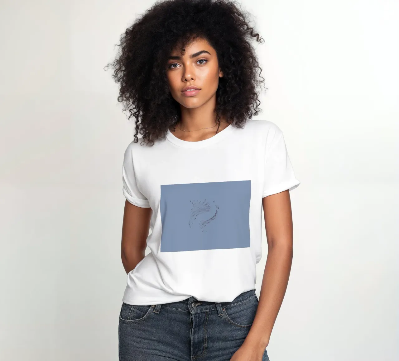 Abstract dynamic circular pattern in blue tones women's fitted t-shirt by Something for you