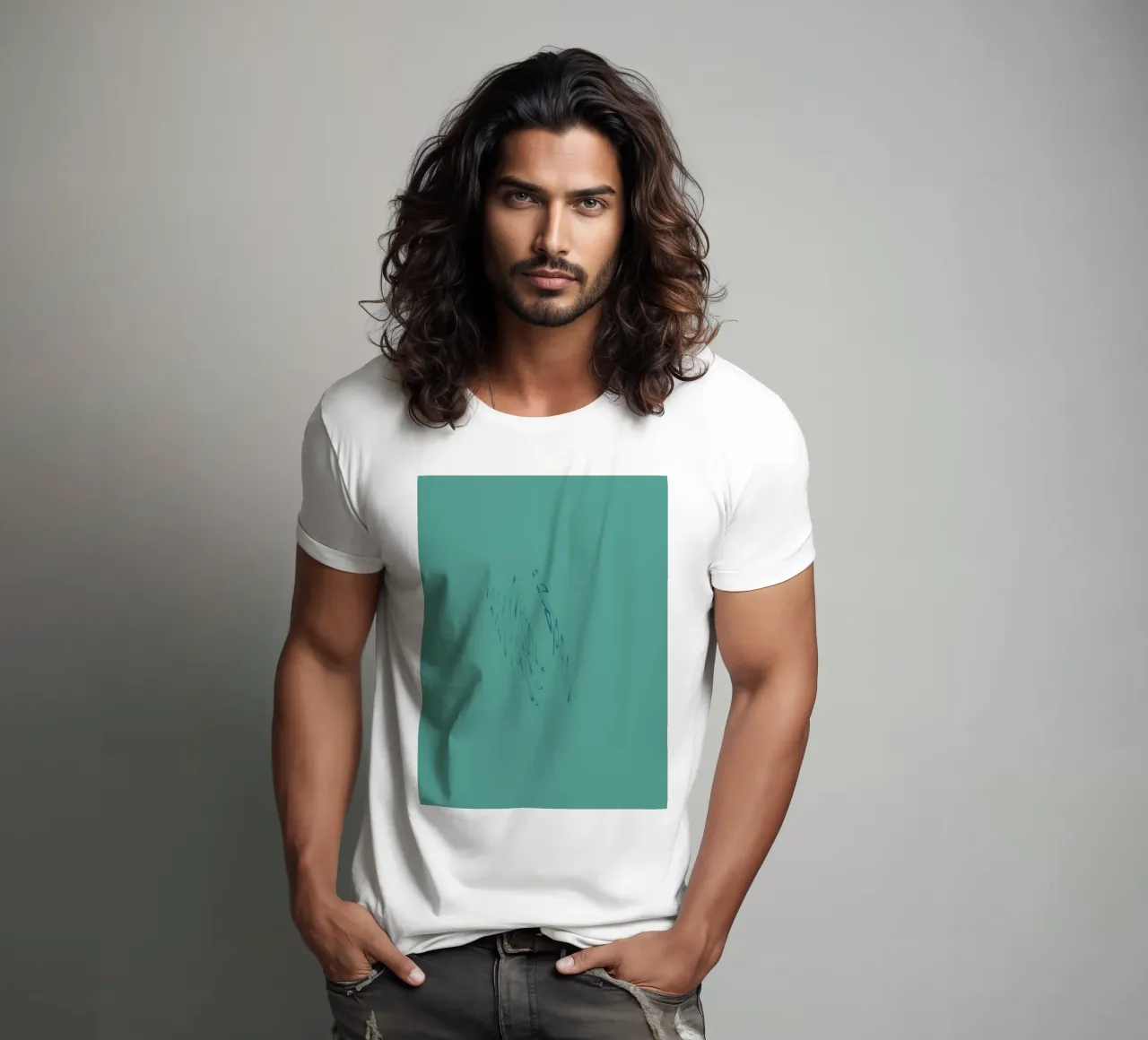 Abstract dynamic curved pattern in green and blue t-shirt by Something for you