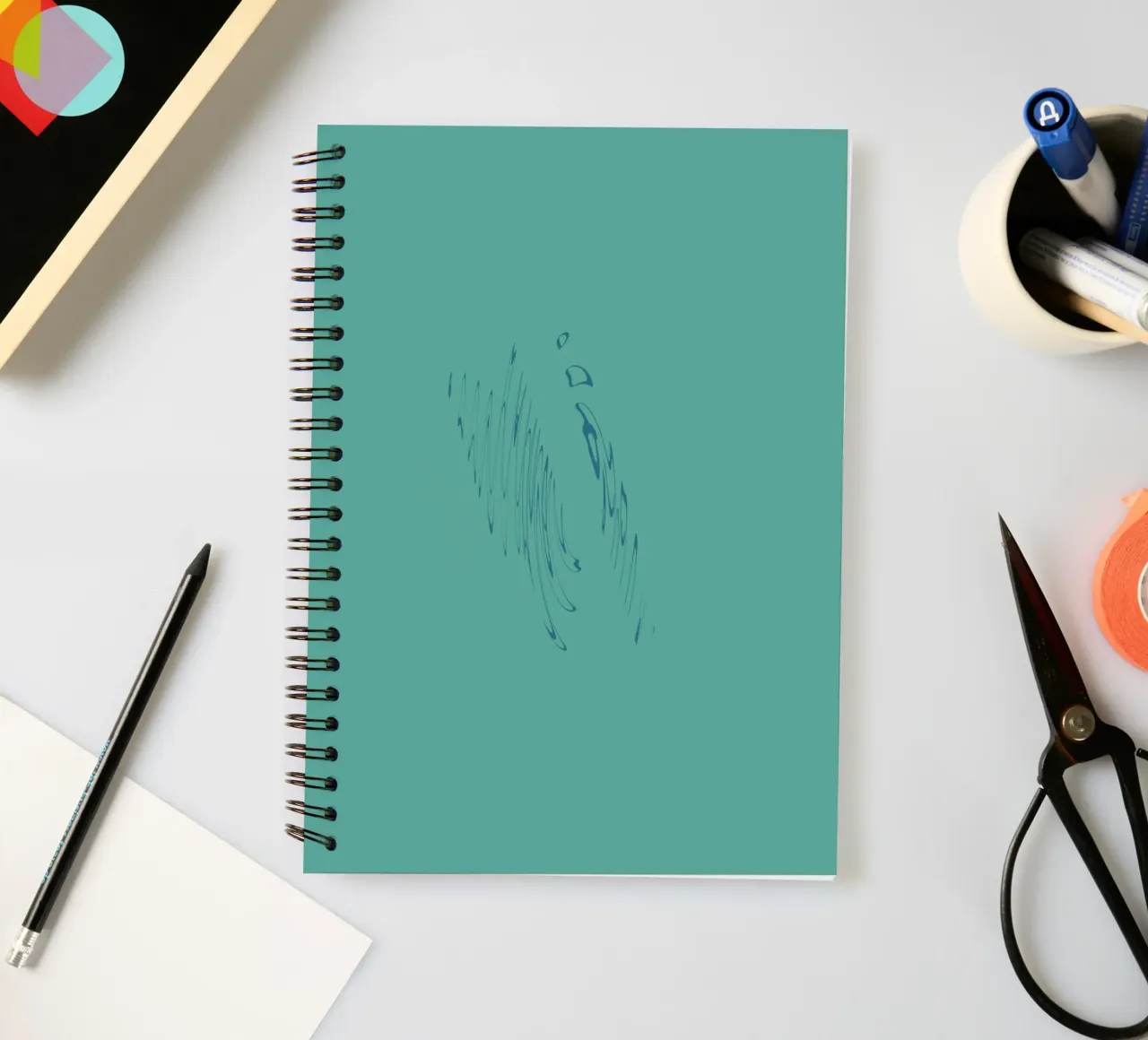 Abstract dynamic curved pattern in green and blue spiral notebook by Something for you