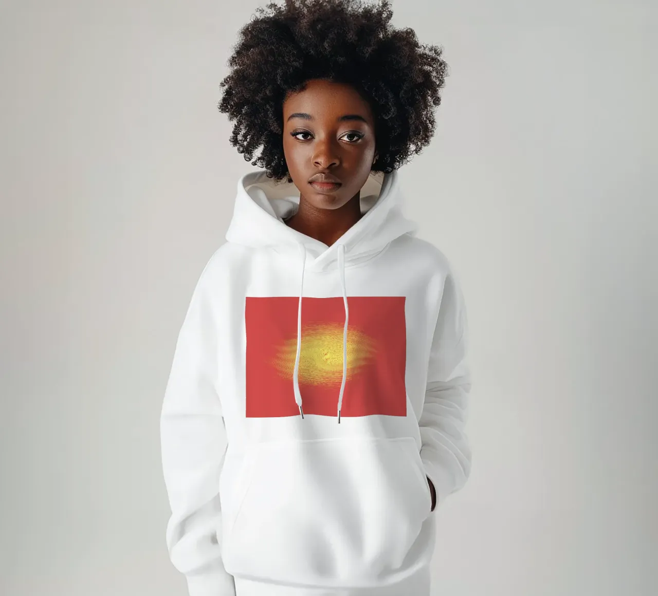 Abstract dynamic pattern in red and yellow hoodie by Something for you
