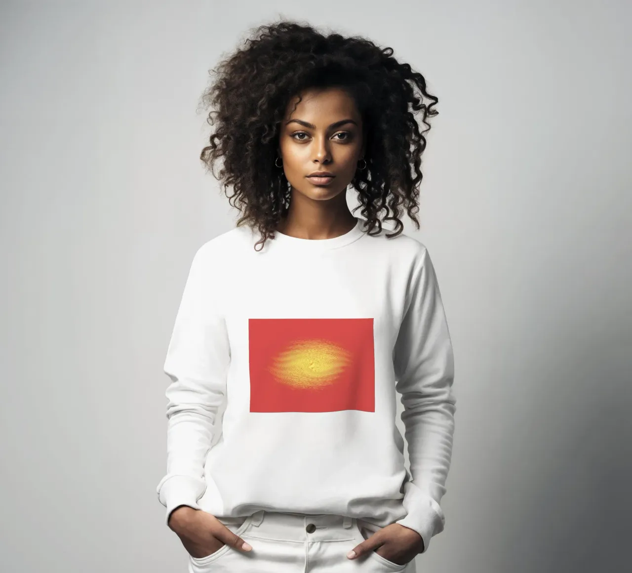 Abstract dynamic pattern in red and yellow sweatshirt by Something for you