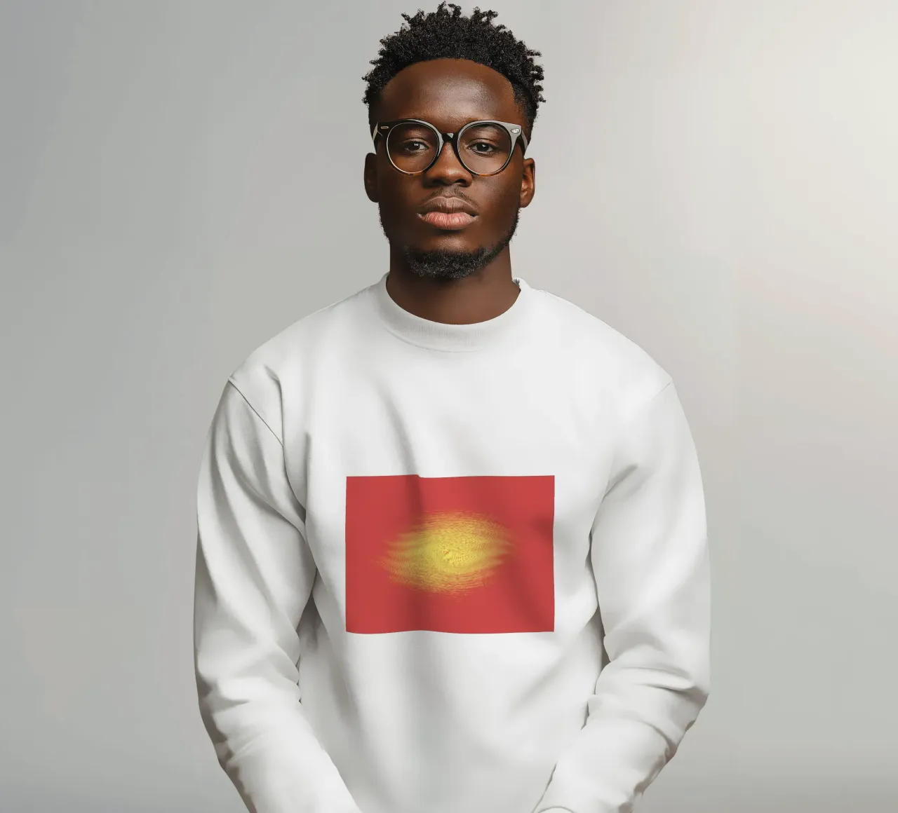 Abstract dynamic pattern in red and yellow sweatshirt by Something for you