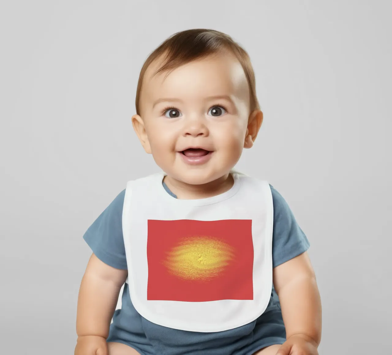 Abstract dynamic pattern in red and yellow baby bib by Something for you