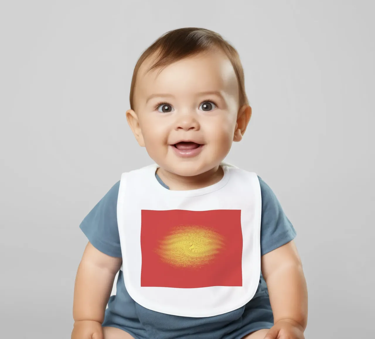 Abstract dynamic pattern in red and yellow baby bib by Something for you