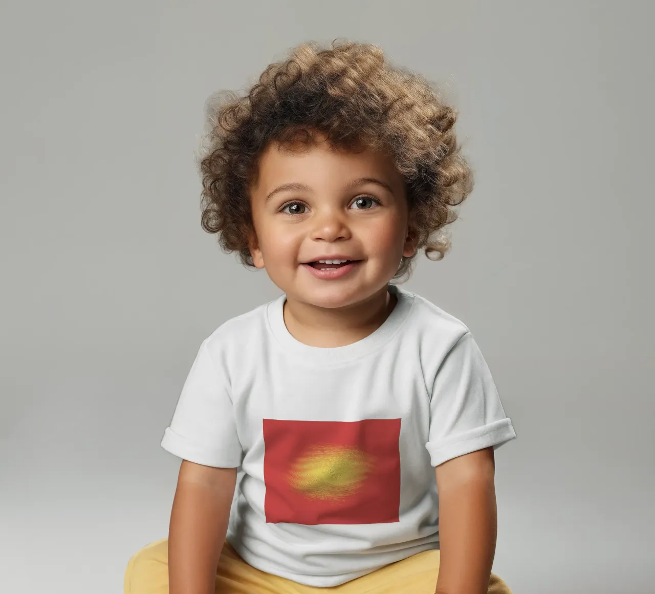 Abstract dynamic pattern in red and yellow baby t-shirt by Something for you