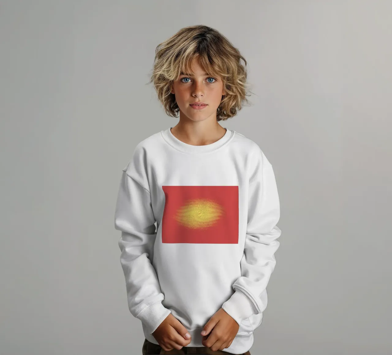 Abstract dynamic pattern in red and yellow kids sweatshirt by Something for you