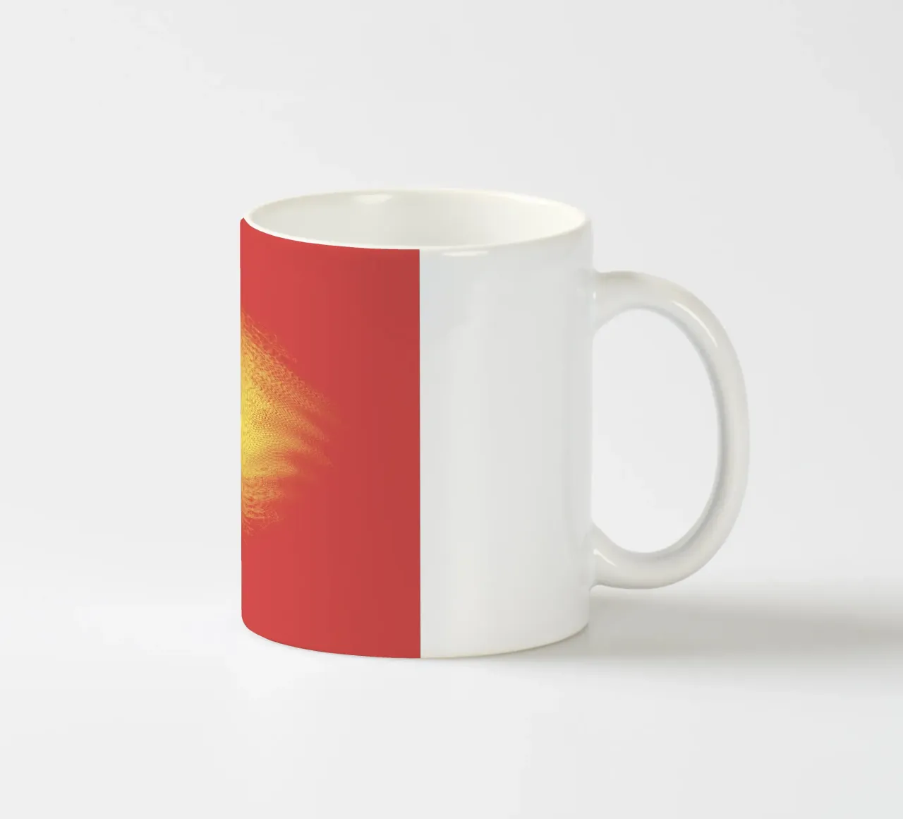 Abstract dynamic pattern in red and yellow ceramic mug by Something for you