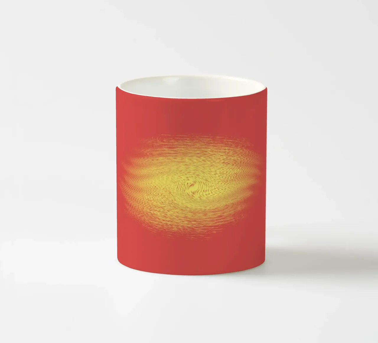 Abstract dynamic pattern in red and yellow ceramic mug by Something for you