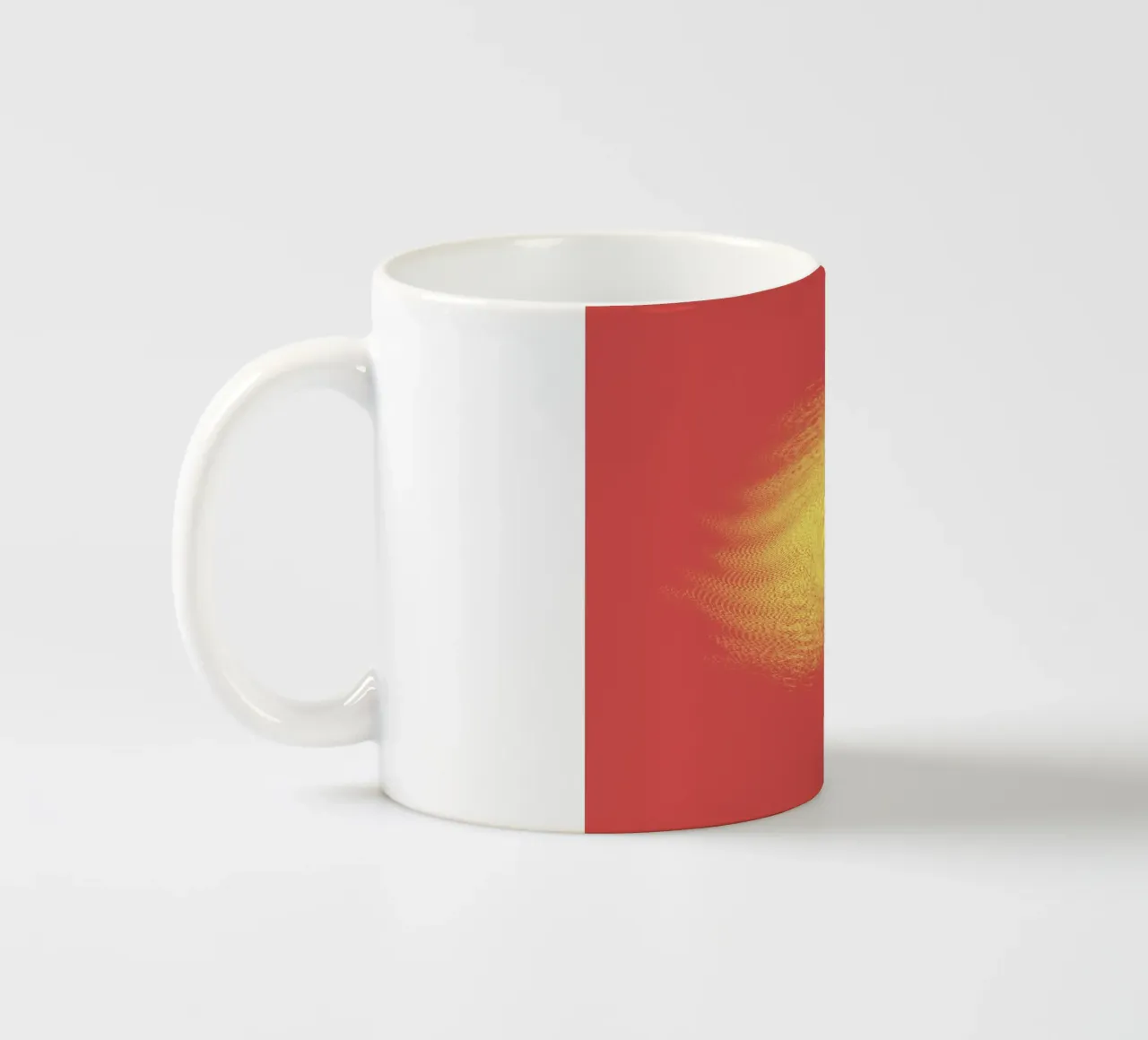 Abstract dynamic pattern in red and yellow ceramic mug by Something for you