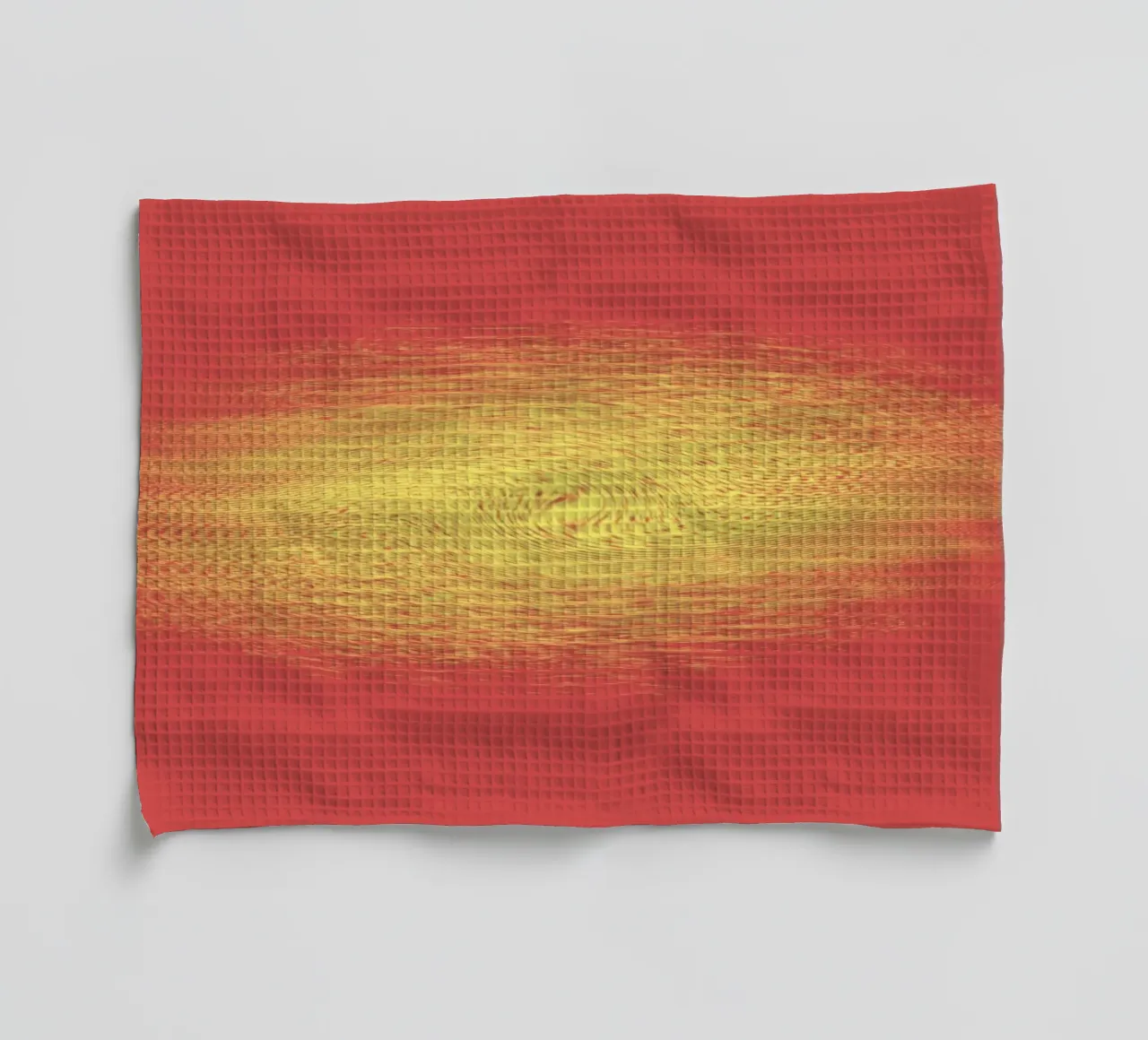 Abstract dynamic pattern in red and yellow tea towel by Something for you