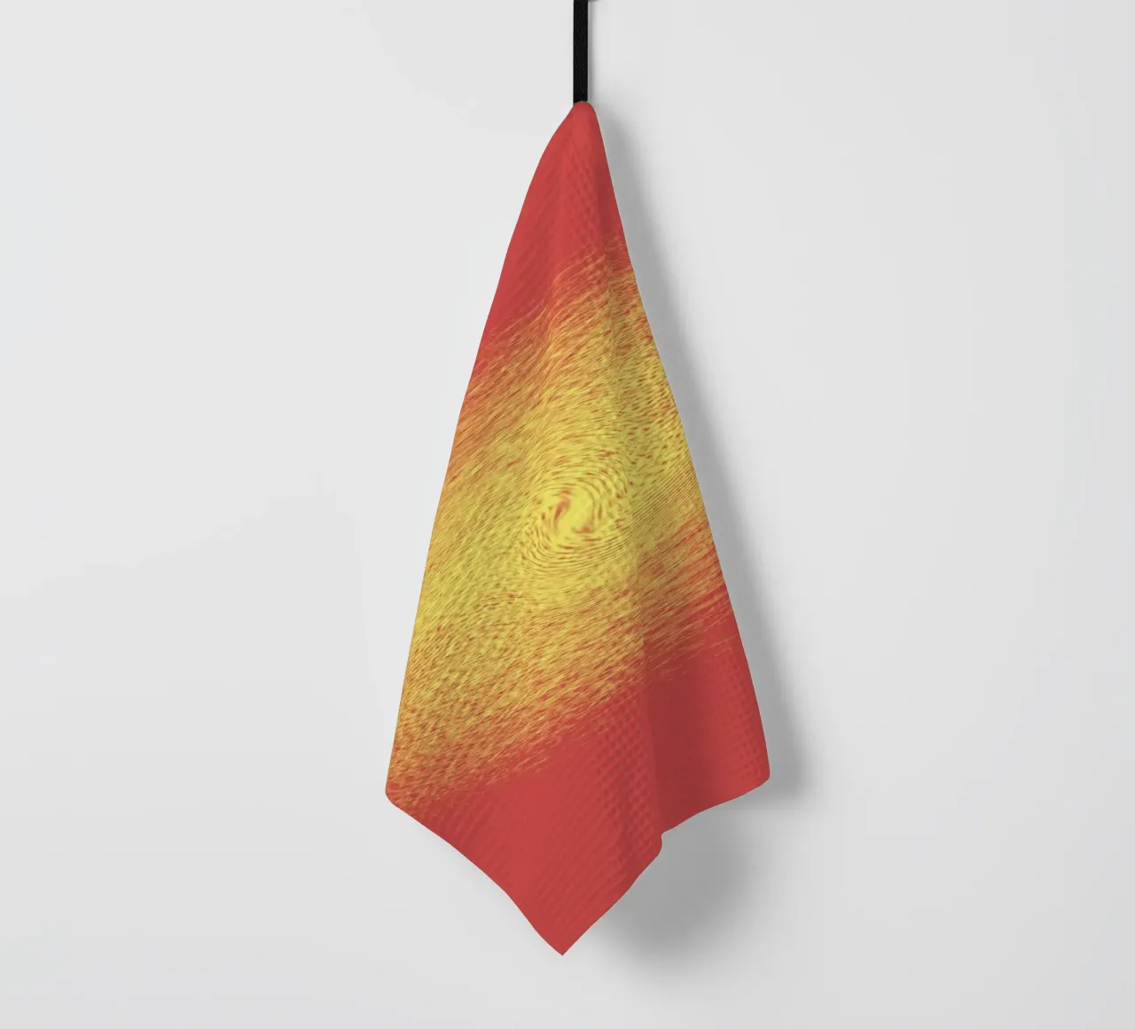 Abstract dynamic pattern in red and yellow tea towel by Something for you