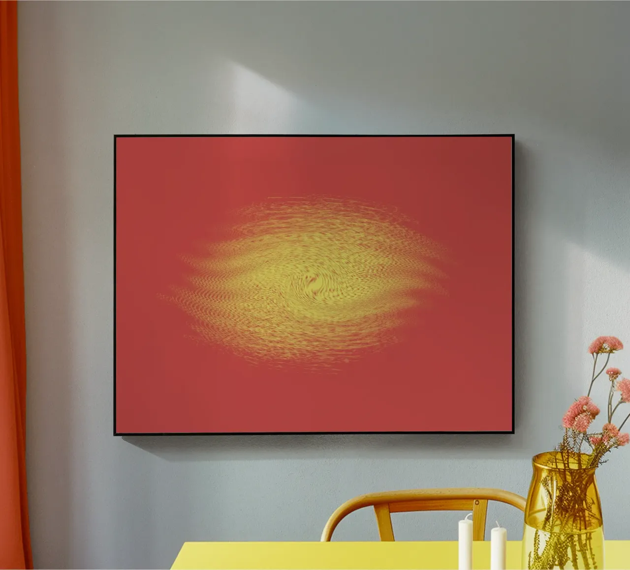 Abstract dynamic pattern in red and yellow acrylic glass by Something for you