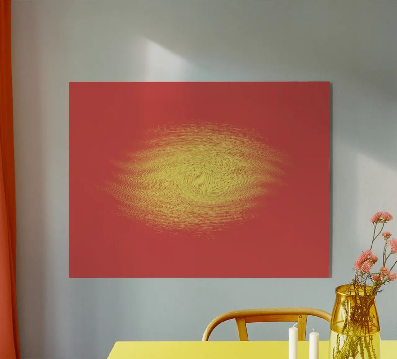 Abstract dynamic pattern in red and yellow acrylic glass by Something for you