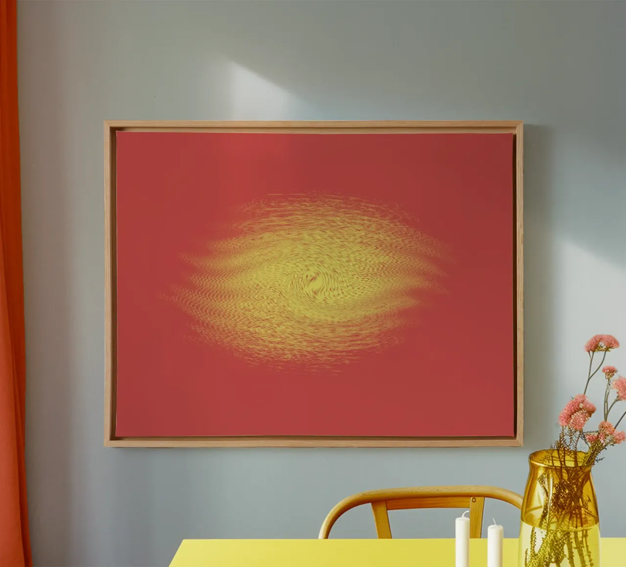 Abstract dynamic pattern in red and yellow canvas by Something for you