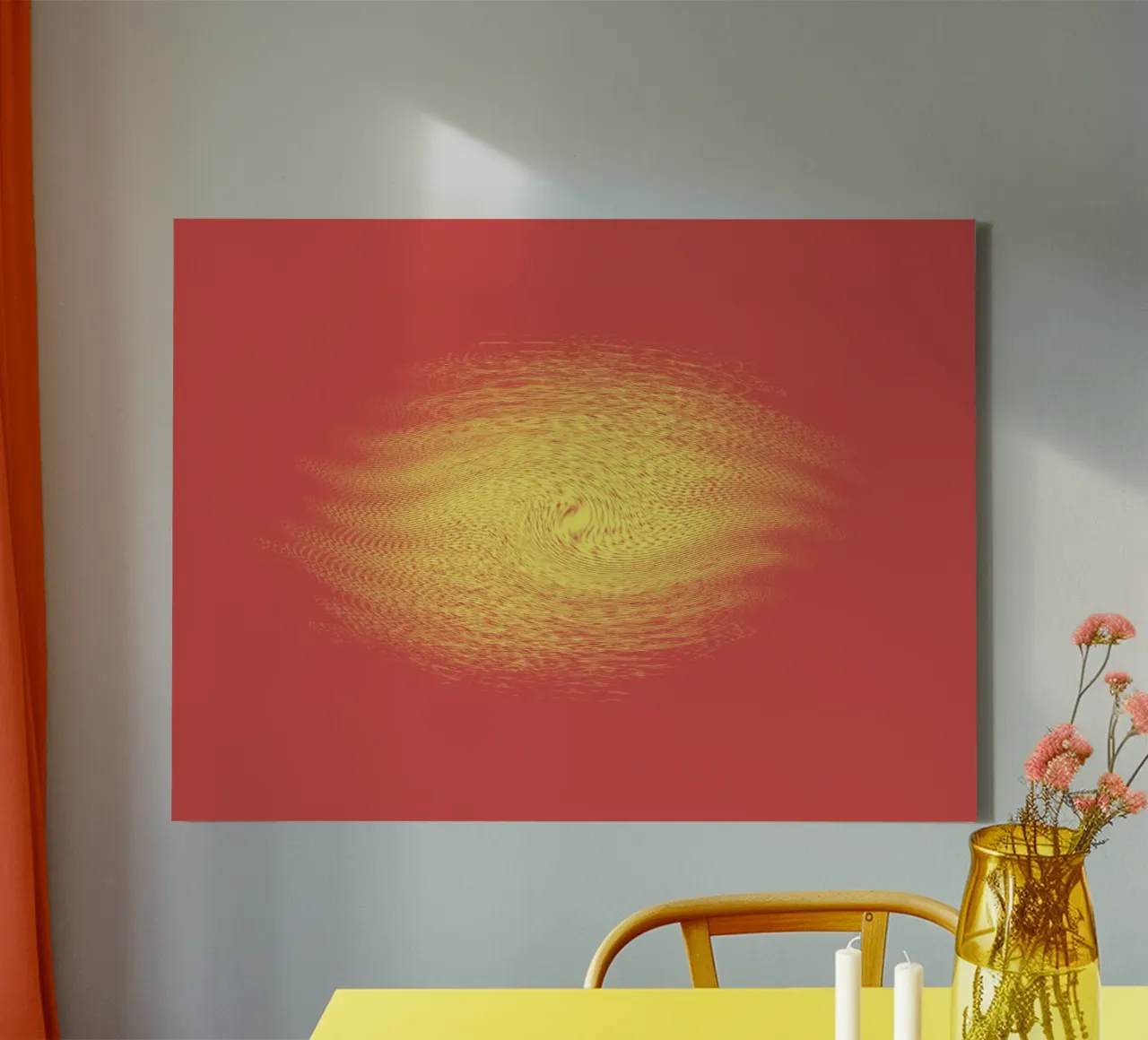 Abstract dynamic pattern in red and yellow canvas by Something for you