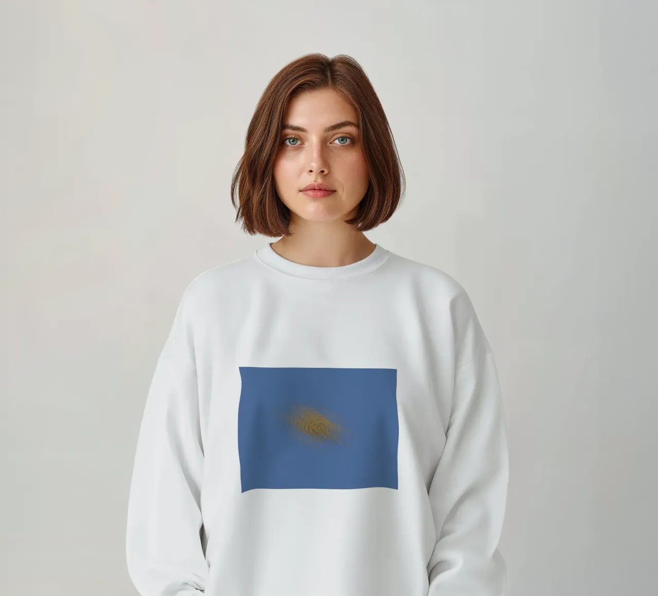 Abstract dynamic circular pattern in blue and yellow sweatshirt by Something for you