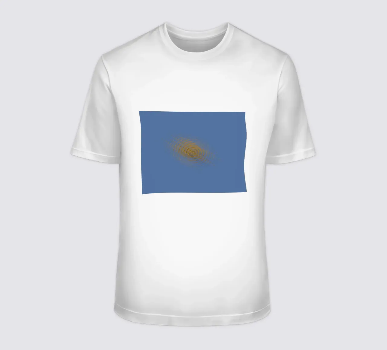 Abstract dynamic circular pattern in blue and yellow t-shirt by Something for you