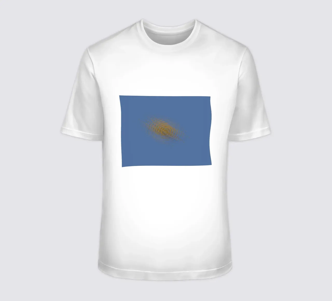 Abstract dynamic circular pattern in blue and yellow t-shirt by Something for you