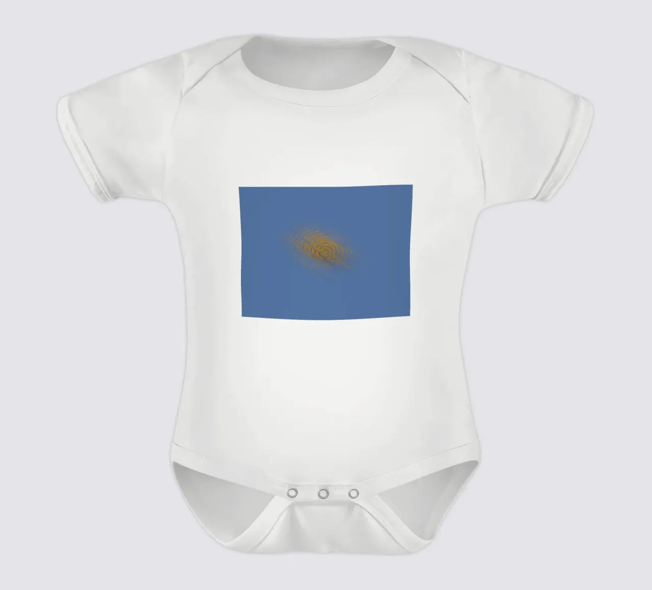 Abstract dynamic circular pattern in blue and yellow short-sleeve baby romper by Something for you