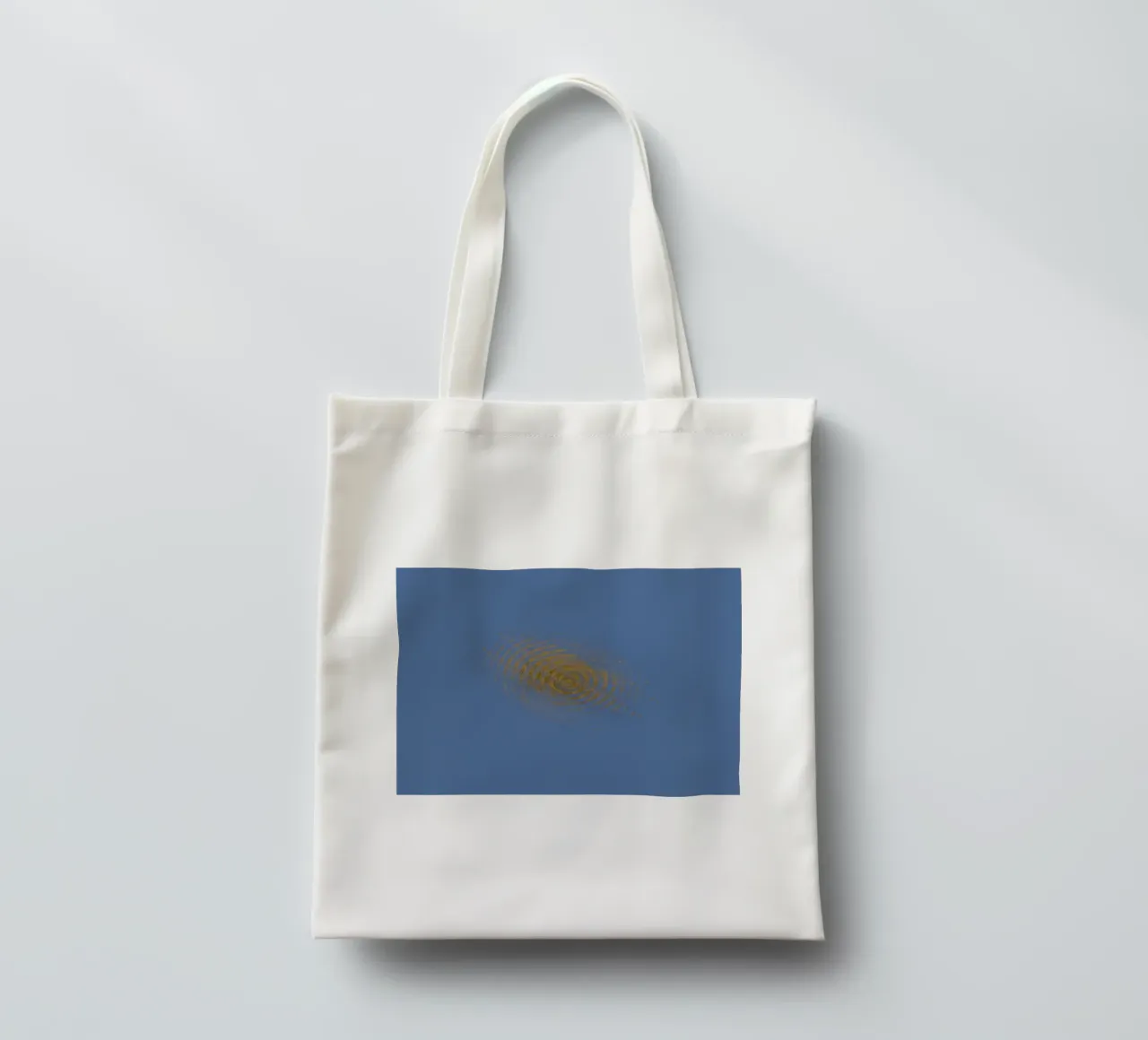 Abstract dynamic circular pattern in blue and yellow tote bag by Something for you