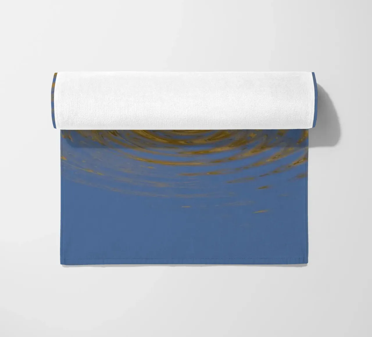 Abstract dynamic circular pattern in blue and yellow beach towel by Something for you