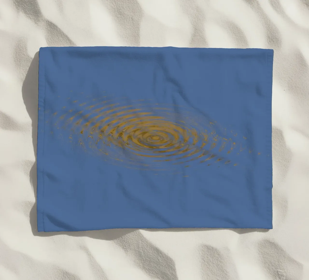 Abstract dynamic circular pattern in blue and yellow beach towel by Something for you